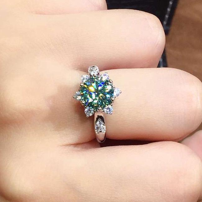 Eight Hearts Eight Arrows PT950 Plated Blue-Green Moissanite Open Ring for Women - Hot-Selling Jewelry