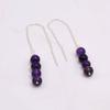 Amethyst 925 Silver Threader Earrings, Natural Gemstone Women Handmade Fringe Earrings