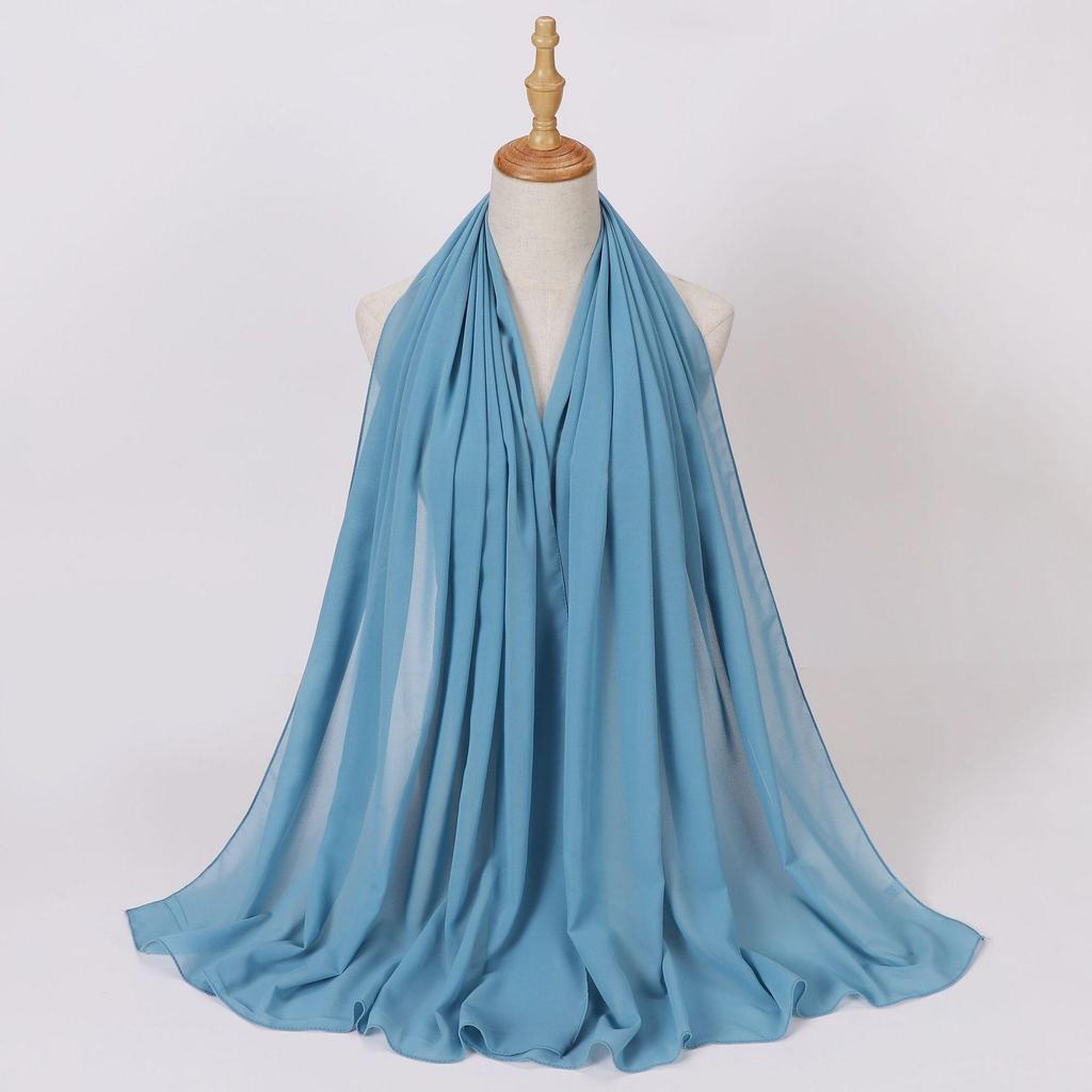 Этнический шифоновый хиджаб-шарф с жемчугом - Однотонный, Длинный стиль для Ближнего Востока и Африки