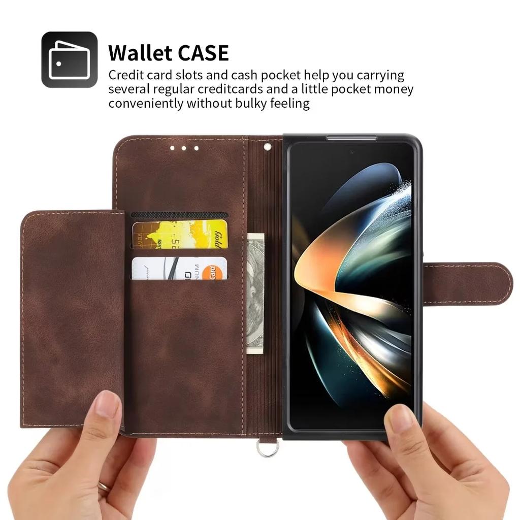 Кожаный чехол-кошелек с ремешком на шею для Samsung Galaxy Z Fold 7 6 5 4 3 Fold7 Fold6 5G Держатель для карт Чехол на шею для телефона