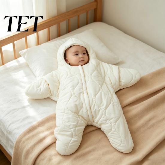 Cozy Fleece Jumpsuit Baby Starfish Onesie for Newborns 0-12 Months, Zipper Hooded Star Costume, Soft Cotton Sleeping Bag Sherpa Lined Infant Halloween