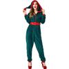 Adult Women Christmas Xmas Green Elf Hooded Jumpsuit Belt Sets Halloween Role Play Dress Up Cosplay Costume