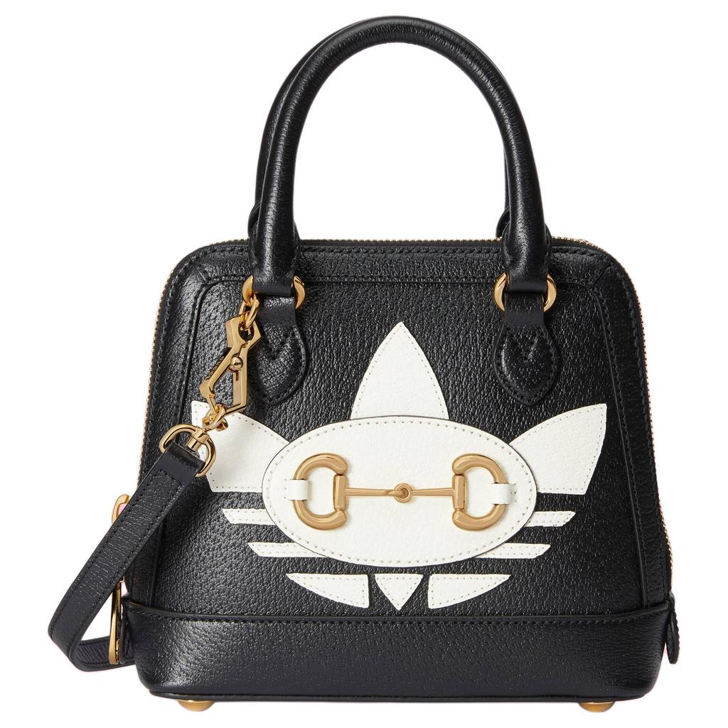 Gucci X Adidas 1955 Логотип с уздечкой Кожаная мини-сумка на плечо Женские сумки Черный 677212-U3ZDG-8726