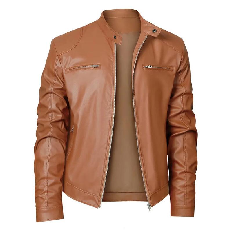 European and American men's high-quality locomotive leather jacket men's stand-up collar punk leather jacket men