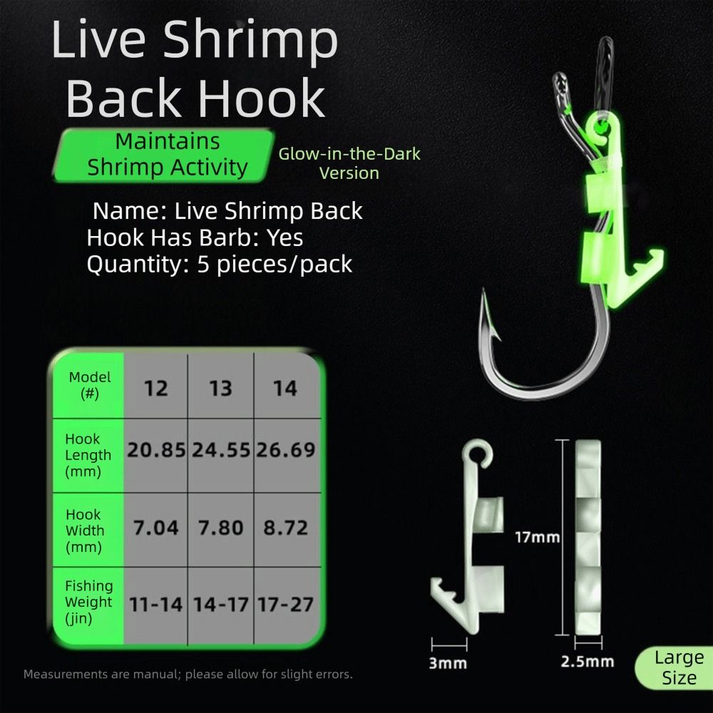 5Pcs Sharp Barbed Luminous Live Shrimp Hooks Anti-entanglement Fishing Hooks String Hook for Shrimp