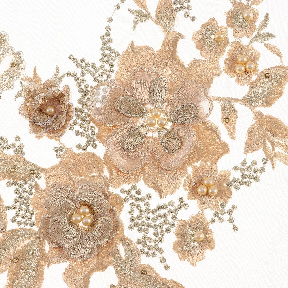 material 3D Flower Fabric Beaded Lace Applique Embroidered Flower Patch for Dresses Bridal Dress