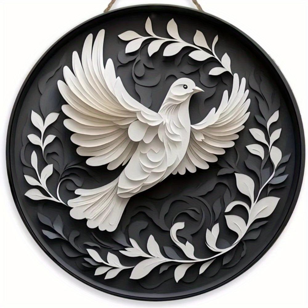1pc 2d Flat Round Wooden Flat Sign - 20cm, Dove of Peace Theme, Suitable for Home, Office, Garage, Coffee Shop, Bar, Holiday Party Decoration, Gift