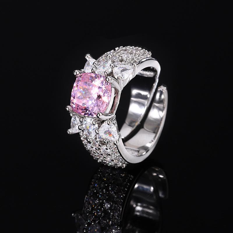 Ювелирное изумрудное кольцо, имитация рубинового кольца, розовое цирконие, кольцо Fat Square 8X8