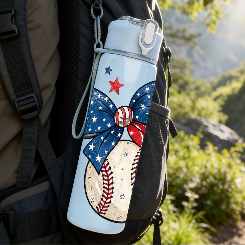 1PC Vintage Baseball Flag Art 750ml Color Plastic Sports Water Bottle Leakproof Flip Straw Lid Suitable for Sports Office Home Use