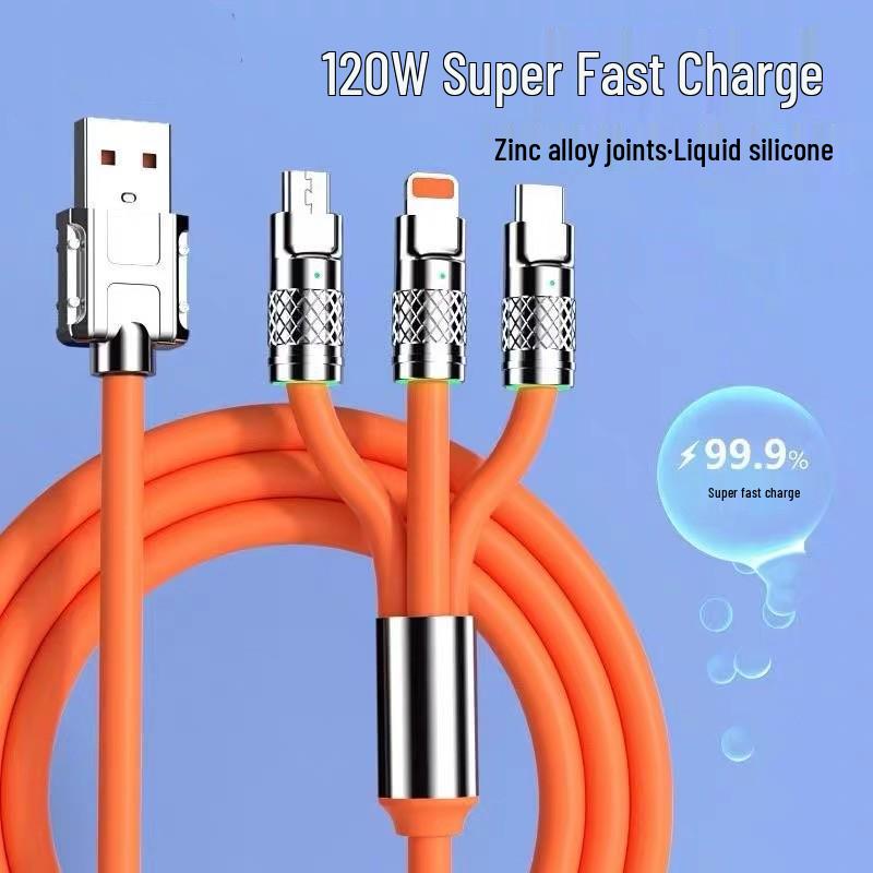 120W Zinc Fast Charging 3-in-1 Cable for Apple, Huawei, Android, Xiaomi