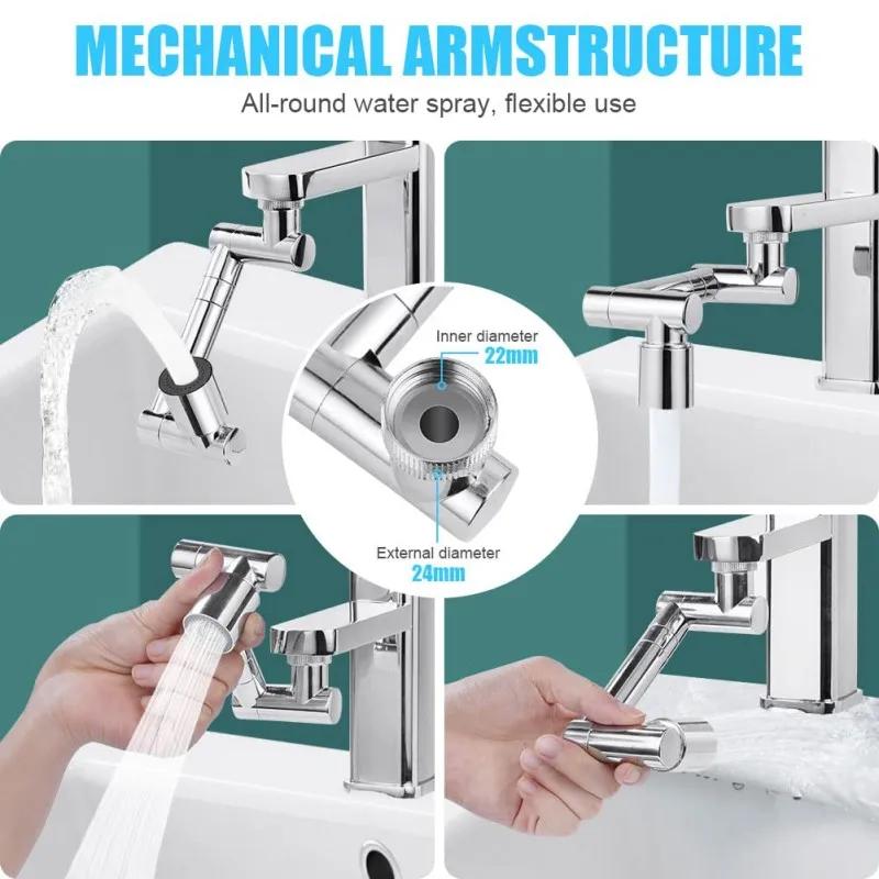 Retractable Universal Swivel Robotic Arm Swivel Extension Faucet Aerator Kitchen Sink Faucet Extender 2 Water Flow Mode