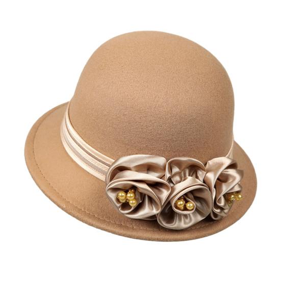 Женская зимняя шляпа-панама однотонная с искусственным жемчугом и цветочной отделкой, шляпа-ведро для активного отдыха, путешествий, повседневной носки