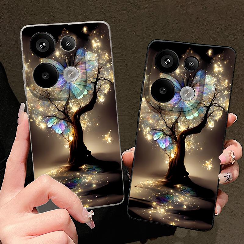 Чехол с рисунком «Сияющее Дерево Фэнтези и Бабочки» для Xiaomi Redmi Note 14 13 Pro 5G 4G 12 11 Чехол для Xiaomi 14T 13T 11T Pro Силиконовый чехол с текстурой кожи