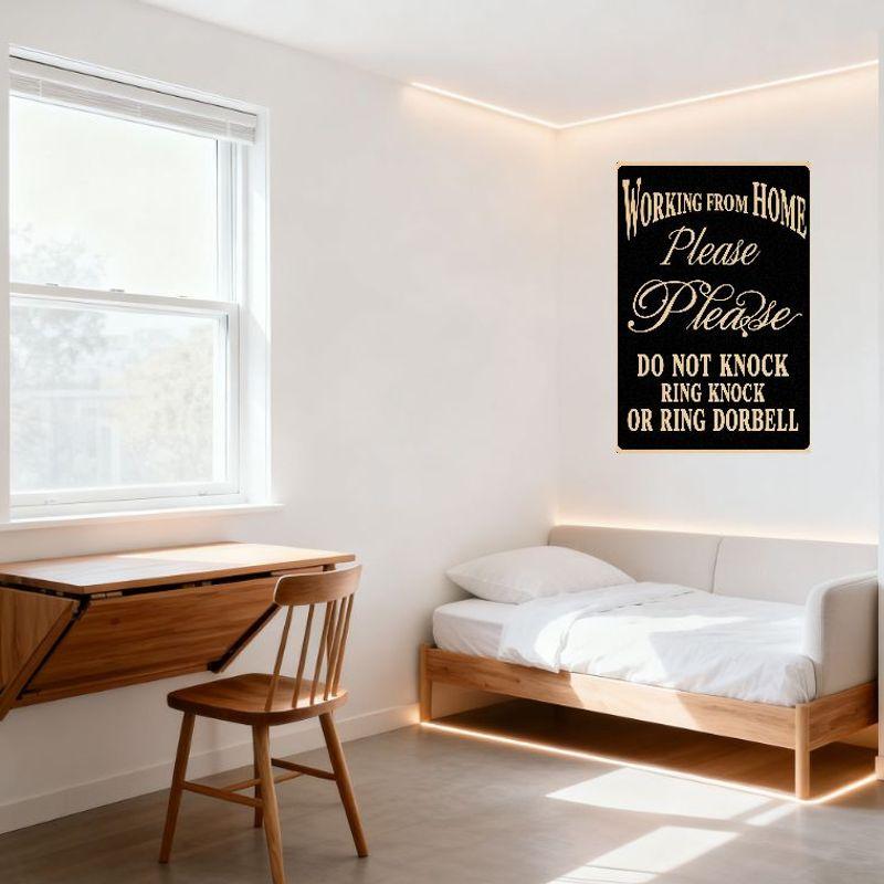 Working From Home Do Not Knock Metal Tin Sign Please Beige Text Vintage Wall Decor for Office Home Studio Bar Man Cave