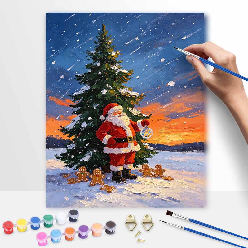 Christmas Santa Claus Pine Tree Gingerbread Man Digital Oil Painting Art Kit Hand Painting Home Decoration Painting