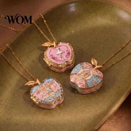 Fine Detail Necklace Gift Openable Fruit Charm Necklace, Treasure Box Pendant with Mini Elegant Lightweight Figurine Inside, for Wife Girlfriend