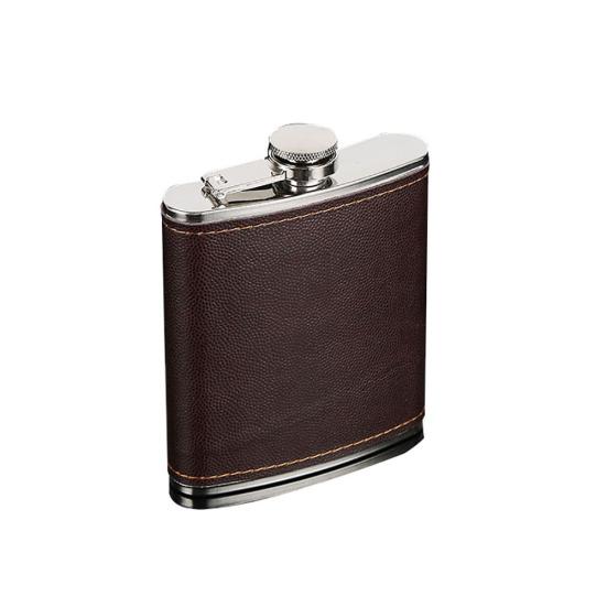 Men Faux Steel Vodka Leather Wrapped Stainless Hip Whiskey Alcohol Flask 5-9oz