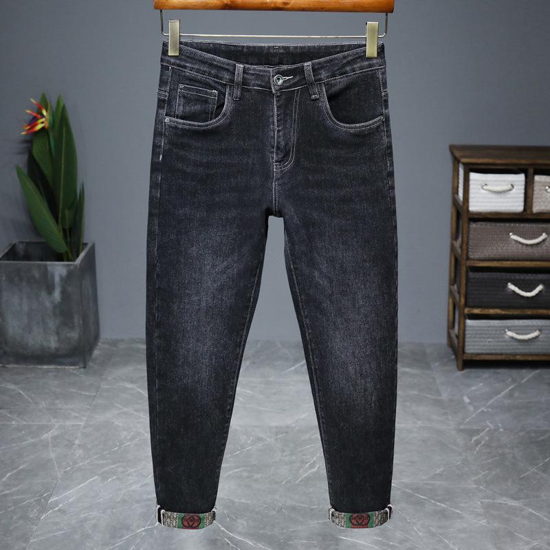 Мужские зимние джинсы Douyin Trendy Slim Fit с высокой эластичностью — удобная, экономичная и стильная корейская мода.
