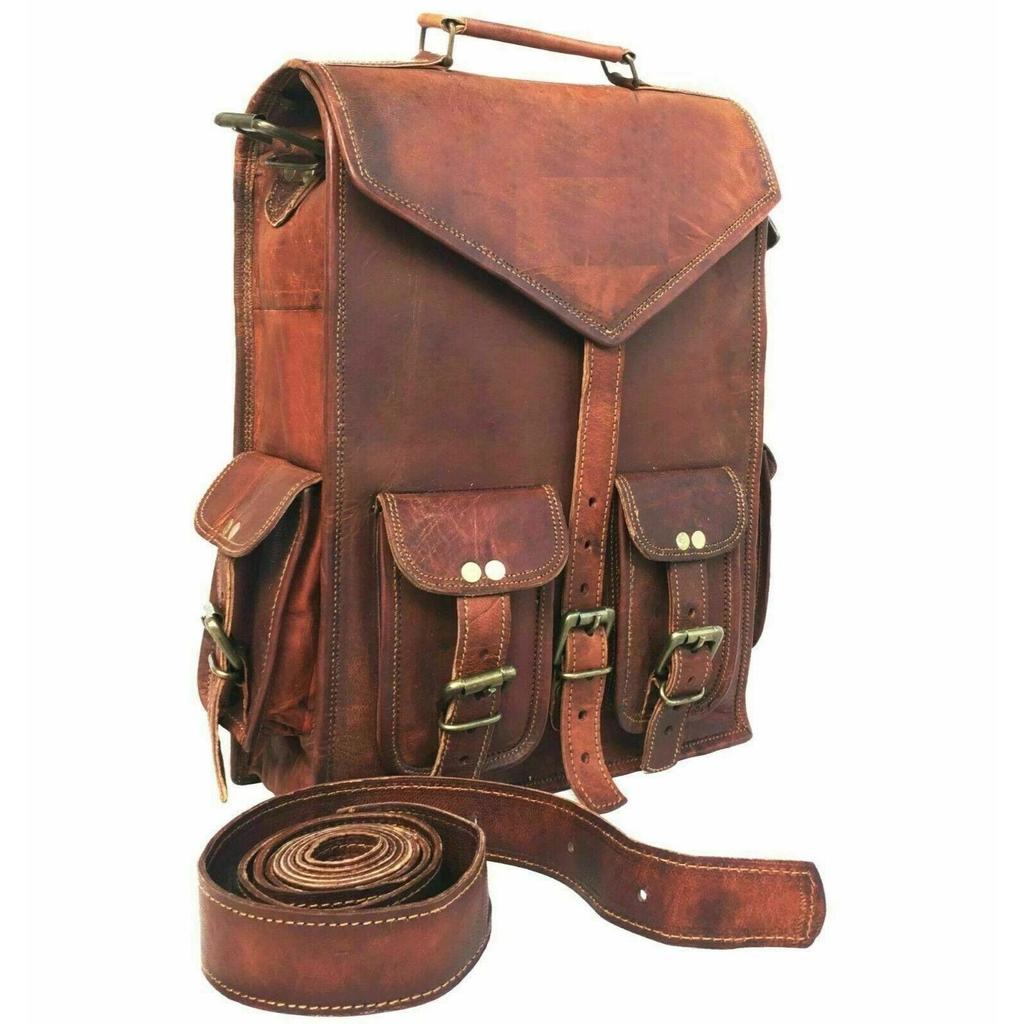 Leather Goat Backpack Bag Rucksack Vintage Genuine Travel Brown Laptop New Men's