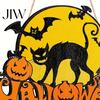 Retro Moon Wall Ornament Halloween Wood Door Hanger Sign, Pumpkin And Black Cat Printed, with Hemp Vintage Dark Style Home Decor Rope