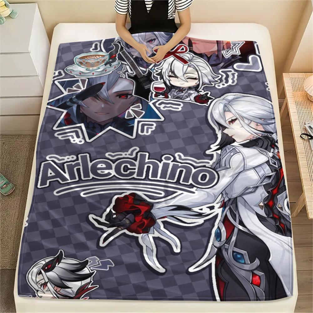 1PC Genshin Impact Print Flannel Blanket, High quality Comfortable for All Seasons, Home Decor, Warmth and Comfort, Perfect for Christmas Gifts