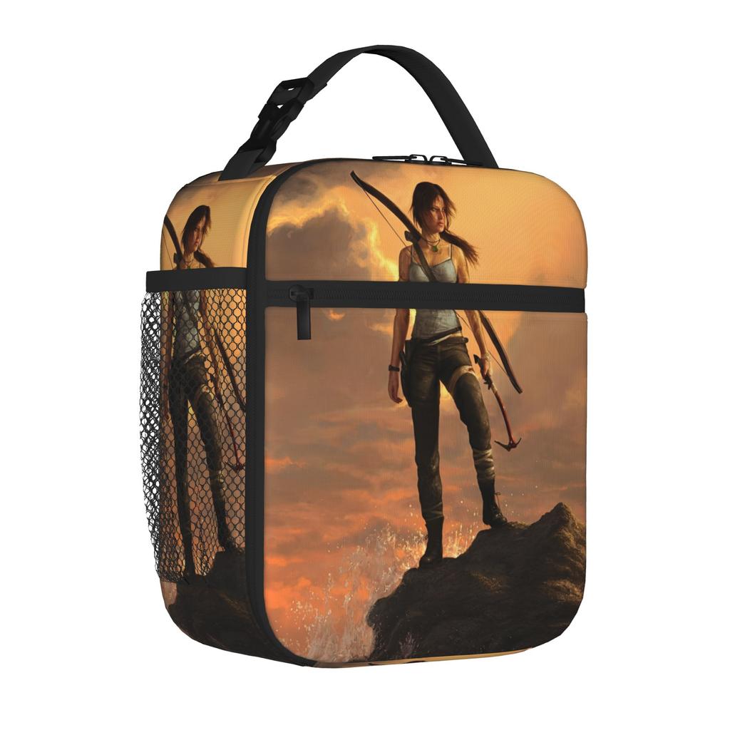 Insulated Lunch Tote Bag Tomb-Raider Lara Croft Causal Survival Video Game Cooler Thermal Lunch Food Box Lightweight For School