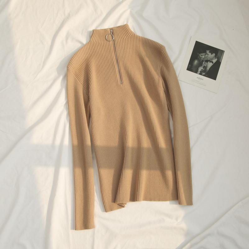 Autumn and Winter Half High Collar Zipper Knitted Sweater Women Fashion Long Sleeve Warm Base Women Sweaters Tops Solid Slim Pullover Knitwears 24966