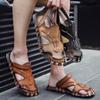 Men Sandals Black Leather Gladiator Sandals Outdoor Summer Roman Sandals for Men Beach Shoes Plus Size