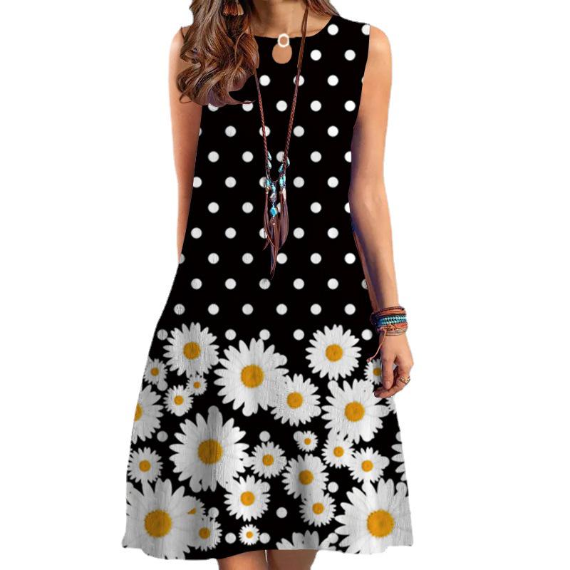 2023 Women's European and American Sleeveless Printed Long Dress