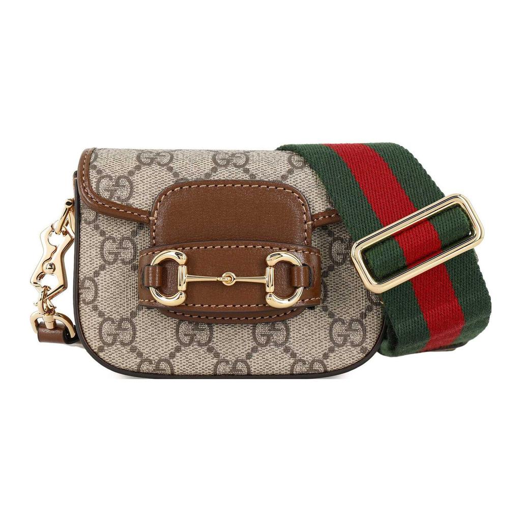 Gucci Horsebit 1955 GG Mini Bag Brown Leather Red Green Web Gold Hardware Daily Use 699760-HUHHG-8565
