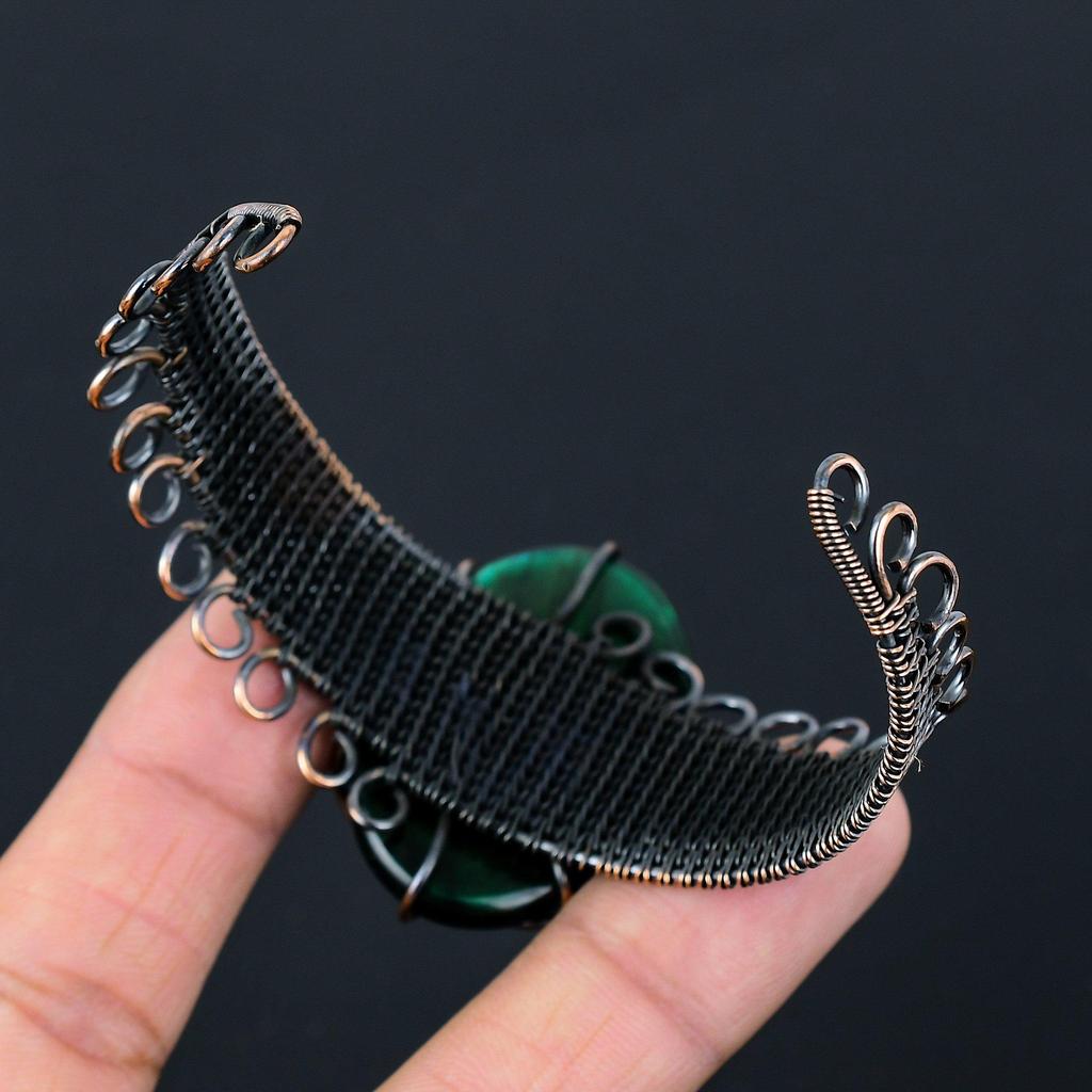 Зеленый флэш-лабрадорит, драгоценный камень, чистая медная проволока, завернутая в манжеты/браслет ручной работы, ювелирные изделия для подарка