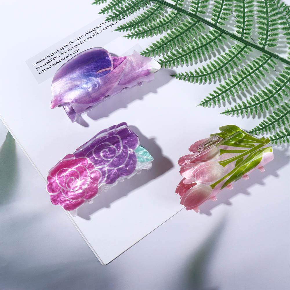 Pink Tulip Female Hair Accessories Plastic Hair Claw Korean Style Headwear Flower Hair Clip