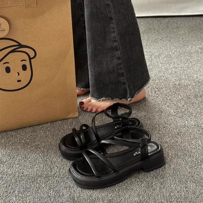 Женские летние сандалии 2025 года, новая платформа-маффин, повседневная спортивная римская пляжная обувь с ремешком на одно слово, обувь для ношения с юбкой