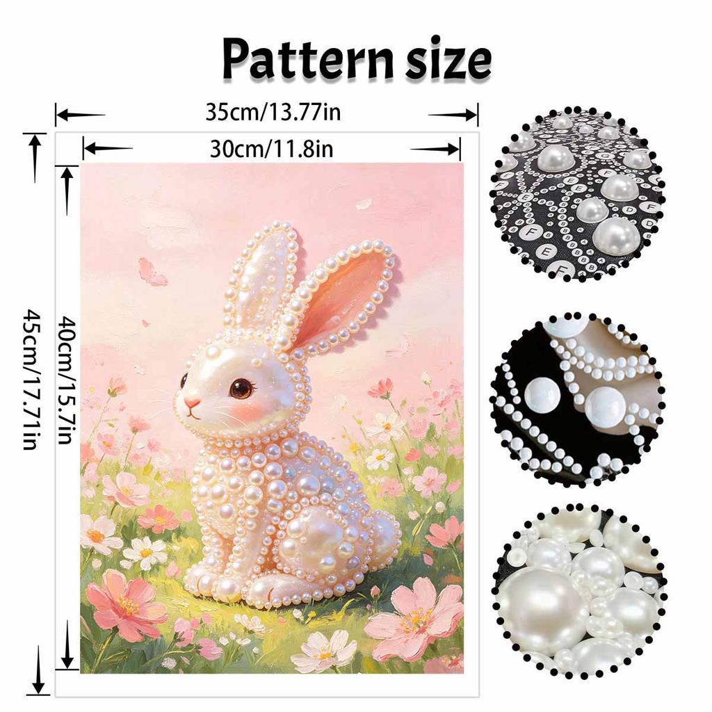 This pearl painting kit features 5D pearl rabbit in a meadow mosaic art style. designed for home wall decoration.