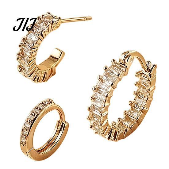 Fashionable Zircon Circle Hoops 3Pcs Elegant Zirconia Full Stud Earrings Set, Comfortable Piercing Hoop Earring, Hypoallergenic Copper Jewelry Gift