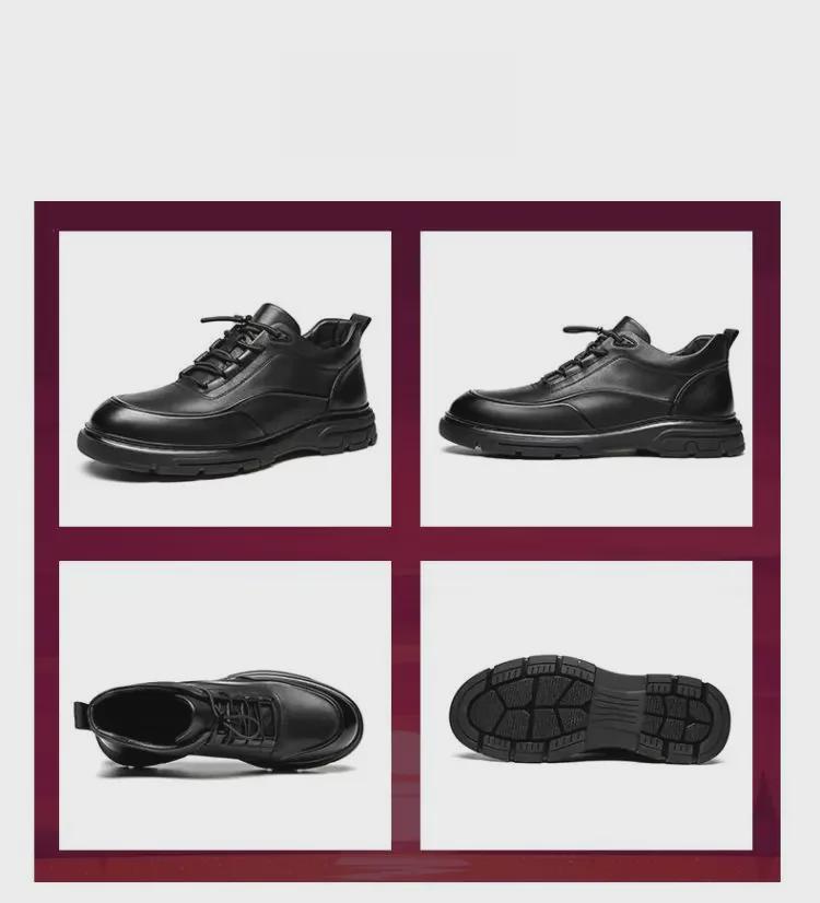 Мужские кроссовки из натуральной кожи: Модные повседневные и деловые туфли в британском стиле с круглым носком.