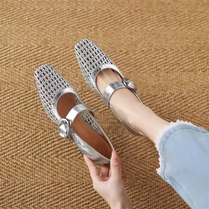 Белые туфли на высоком каблуке женские летние на толстом каблуке туфли-лодочки женские новые дышащие женские туфли французские плетеные ажурные сандалии с закрытым носком