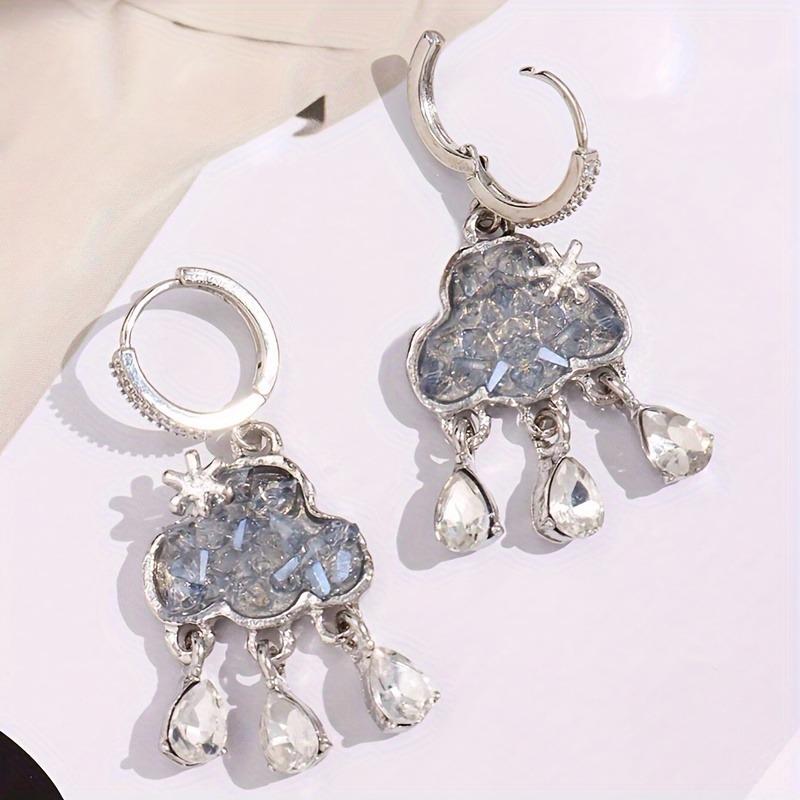 Cute Cloud Hanging Earrings Blue Crystal Rain Cloud Drop Earring Aesthetic Kawaii Zirconia Hoop Dangle Earrings Jewelry
