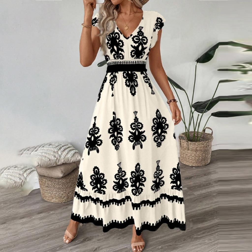 Fashion Ladies Summer Beach Dress Holiday Print Swing Dress