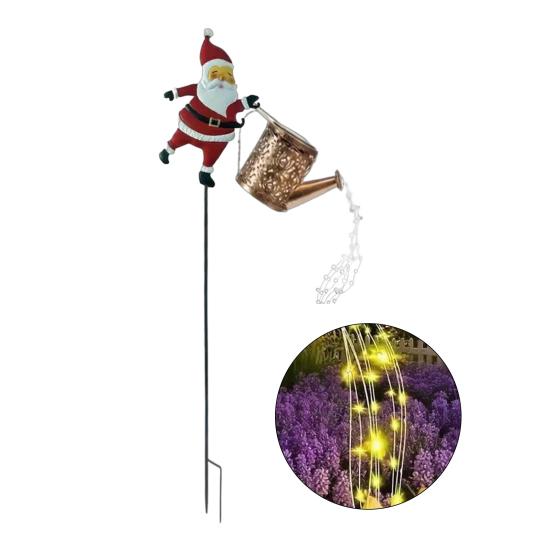 Christmas Santa Solar Kettle Lights Garden Lawn Decorative Lights Waterproof Watering Can String Light Metal Santa Claus Ground Lamp