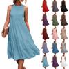 Women's Summer Sleeveless Solid Color Printed Loose Splicing Casual Hanging Neck Beach Dresses