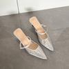 Crystal Women Slippers Heeled Sandals Pointed Toe Mesh Mules Shoes Woman 2025 Trend Summer Elegant Pumps Dress Slides Plus Size
