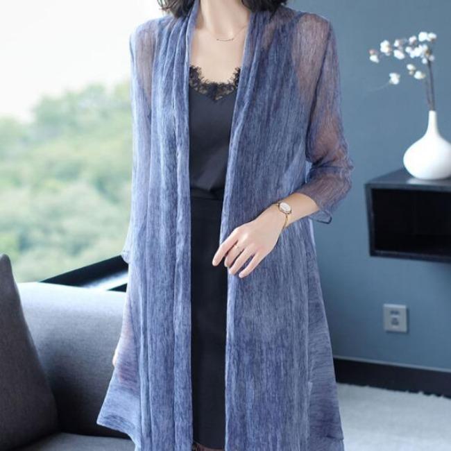 Sunscreen Clothes for Women Summer Lace Mid-length Seven Quarter Sleeves Chiffon Shirts Women's Thin Jackets Cardigans Trendy