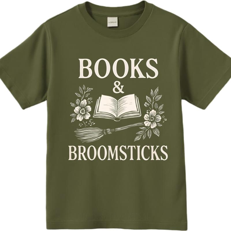 fashion tshirt Street Wear Boys O Neck tshirt Books And Broomsticks With Flowers Comfort Unisex tops Minimalist teeshirt