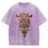 Cartoon Color Owl Print Ladies T-Shirt Loose Wash Oversized Crew Neck Short Sleeve Student Casual Simple Tee