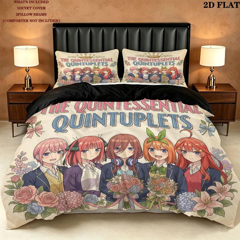 5Toubun Pattern Bedding Quilt Set Quilt Cover Pillowcase Home Birthday Gift(1 * duvet cover + 2 * pillowcase, without core)