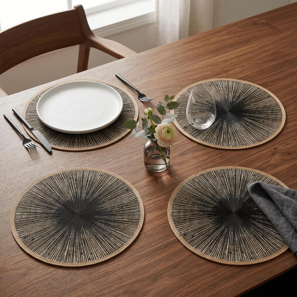 4PCS Bohemia Round Burlap Macrame Placemats Ray Pattern Dinnerware Mat Jute Tableware Mat Hotel