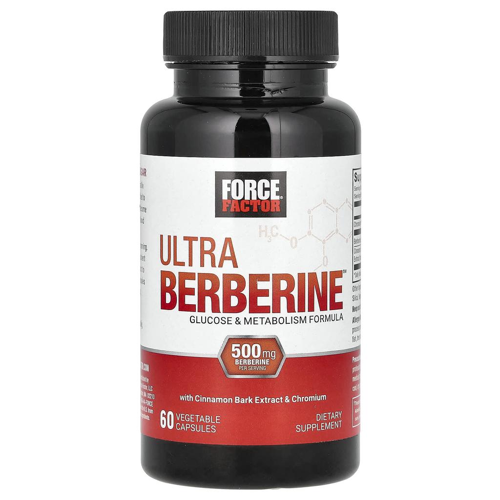 Force Factor, Ультра Берберин, Формула для Глюкозы и Метаболизма, 500 мг, 60 Вегетарианских Капсул (250 мг на капсулу)