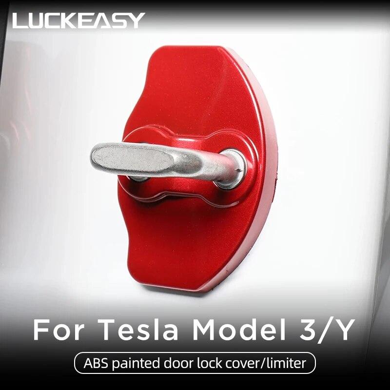 LUCKEASY для Tesla Model 3 Model Y 2017-2023, автомобильные аксессуары, защитные чехлы для дверных замков из АБС-пластика, нержавеющая дверная защелка, пробка