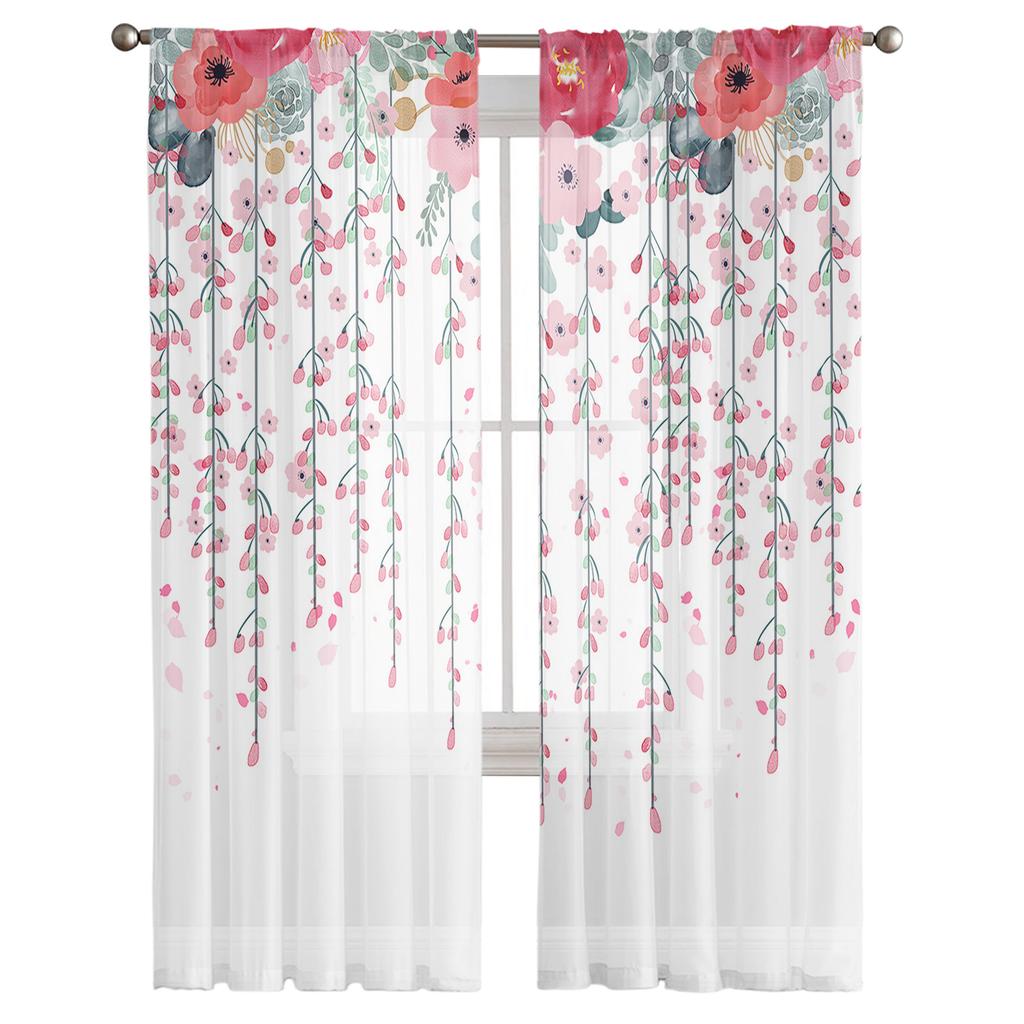 Растение и цветок иллюстрации в красном и розовом прозрачные занавески на окна тюль шторы для гостиной спальни домашний декор вуаль шторы